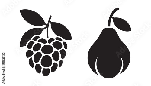 black color Cherimoya fruits set of silhouette vector illustration, solid white background