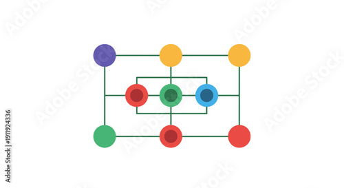Geometric shapes connected in a three-dimensional abstract structure viewed from above