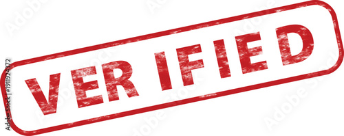 Vector red distressed rubber stamp with 'VERIFIED' text, isolated on a transparent background, perfect for official document overlays or website icons.