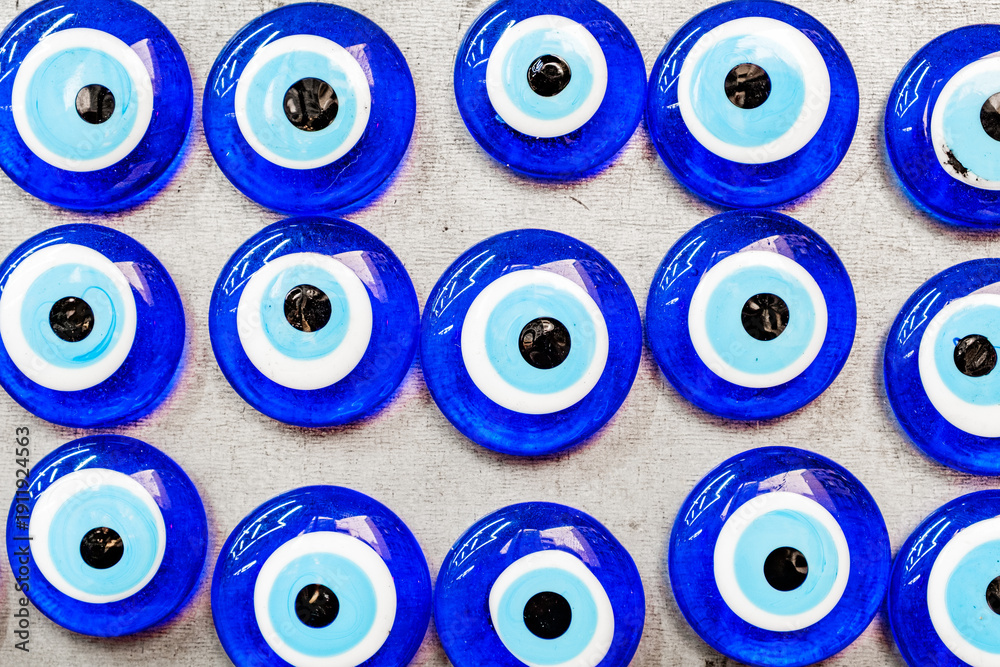 Fototapeta premium Nazar a bead from the evil eye in souvenir shop close-up