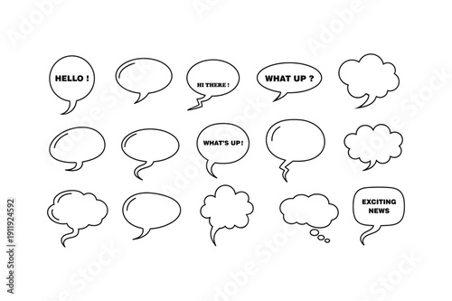 Hello Goodbye Chat Bubble Icons Set Speech, Thought Cloud, Question, Exclamation, Greeting, Casual Talk