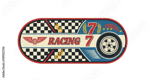 Racing Badge with Checkered Flag Design.
