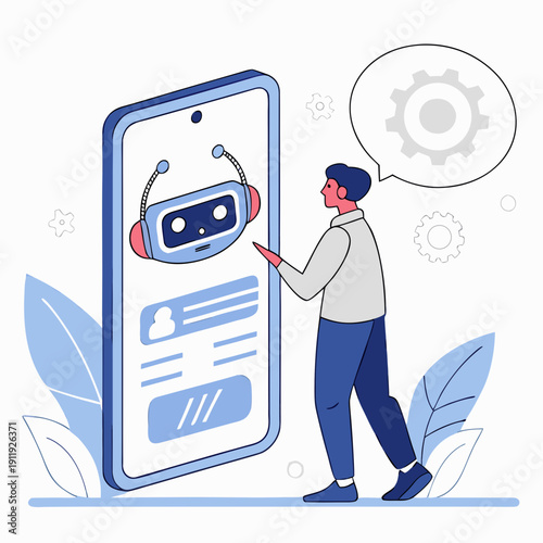 snowboarder with snowboard. Businessman using mobile phone with virtual chatbot screen interface, artificial intelligence conversation technology, smart digital assistant.