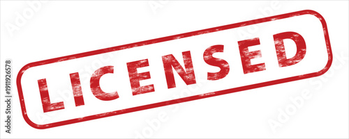 Vector red distressed rubber stamp with 'LICENSED' text, isolated on a transparent background, ideal for legal documents or product branding.