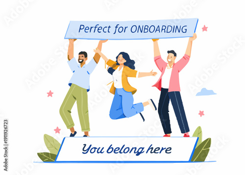 Celebrating onboarding diverse team joyfully welcomes new members