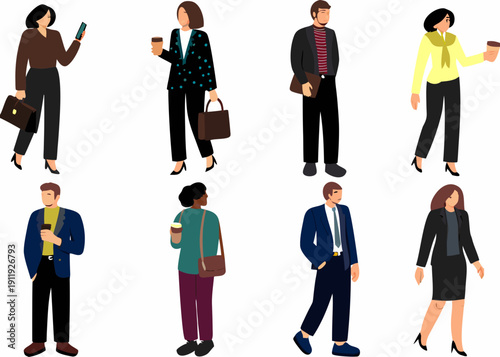 Diverse group of business people in a flat vector illustration style
