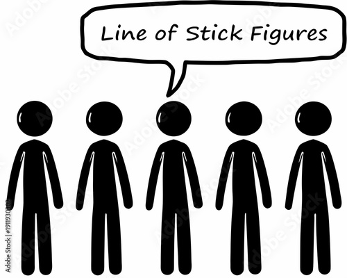 Simple illustration of a line of stick figures with a speech bubble