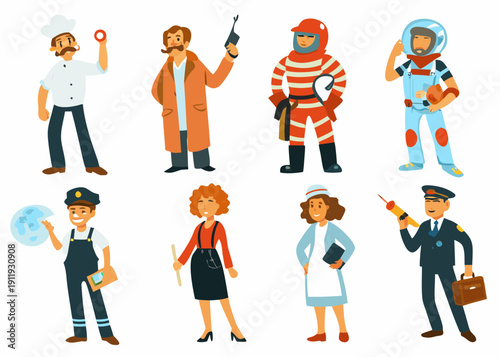 Diverse group of illustrated professionals representing various occupations