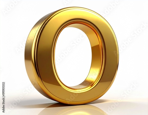 Shiny Golden Letter O Isolated on White Background.