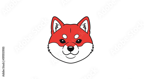 Cute Shiba Inu Dog Face Cartoon Illustration, Red Fur, White Cheeks, Black Nose