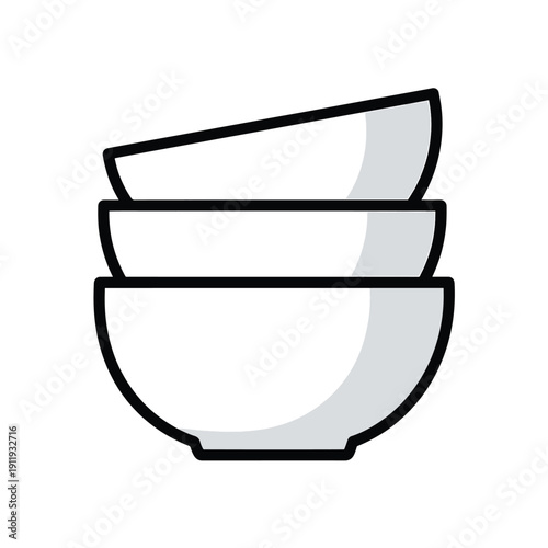 Stack of bowls viewed from the side with one bowl tilted on top