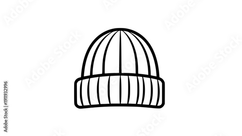 Knitted beanie hat icon in black outline style