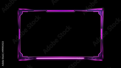 Glowing purple webcam for streaming border with transparent background. Animation Border gaming overlay