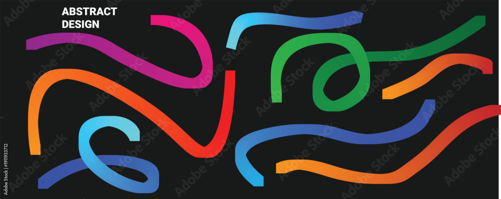 Fototapeta premium Vibrant abstract design with colorful swirling lines on black background