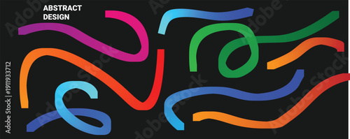Vibrant abstract design with colorful swirling lines on black background