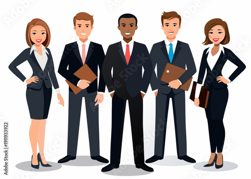 Diverse group of business professionals standing in a row smiling