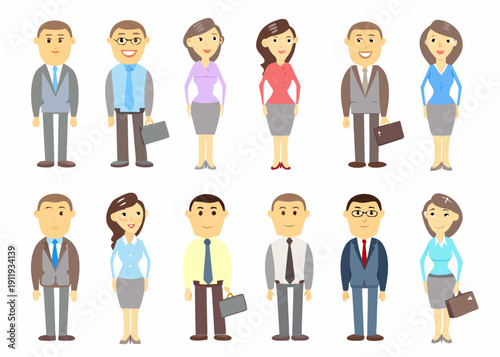 Diverse group of cartoon business people in a flat vector style