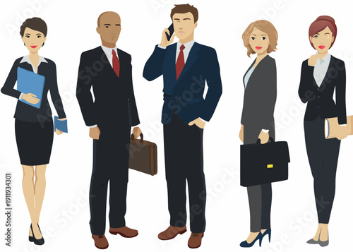 Diverse group of business professionals standing in a row smiling