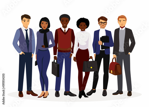 Diverse group of business professionals standing together in a row