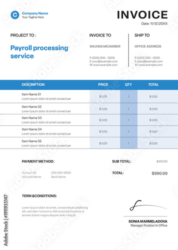Blue And Black Invoice