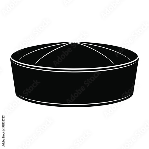 Black sailor hat top view isolated on white background classic navy cap with white stripes nautical headwear for seamen and officers