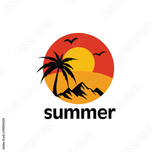 Bright colorful summer logo design with sun waves tropical vibes
