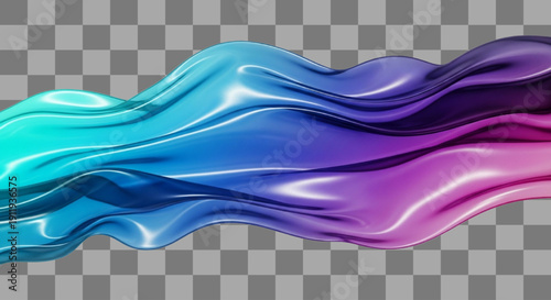 Fluid Fabric Wavy Undulating Element Iridescent Gradient Glossy Digital Illustration Blue Magenta Isolated.