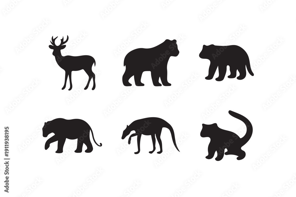 Obraz premium Animal Icon Set silhouette on White Background.
