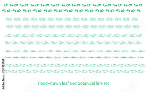 緑色の手描きの植物ラインセット。