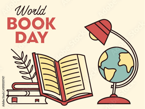 World Book Day Digital Reading Education Flat Vector