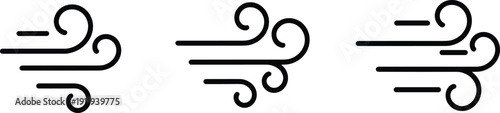 Wind icons vector illustration with stylized gust symbols, air movement, breeze patterns, weather design, environmental concept, airflow representation, decorative flat drawing