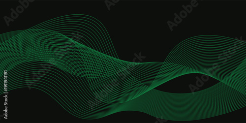 Abstract background using dark green tones on a black background. The lines and curves are like gentle and flowing waves, creating a sense of freshness and energy.