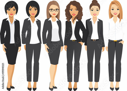 A row of diverse businesswomen in professional attire