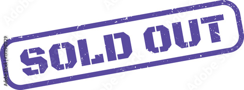 Vector purple distressed 'SOLD OUT' rubber stamp with grunge texture, isolated on transparent background, ideal for e-commerce banners or website UI.