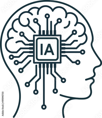 Human head profile with IA chip and circuits artificial intelligence