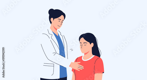 Doctor comforting patient, medical care, empathy, trust in healthcare and hospital