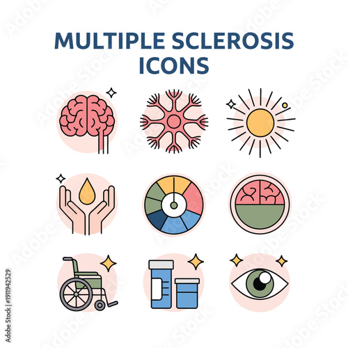 Multiple Sclerosis awareness icons with text Keywords: multiple sclerosis, MS, icons, brain