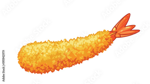 Crispy golden tempura shrimp is rendered in a detailed digital illustration style, showcasing traditional Japanese cuisine and seafood.