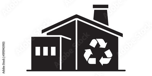 Recycling plant factory building with eco friendly waste management symbol illustration