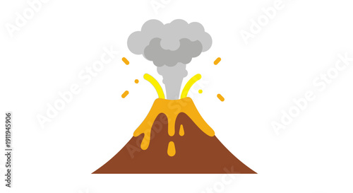 Erupting Volcano with Lava and Smoke Illustration.