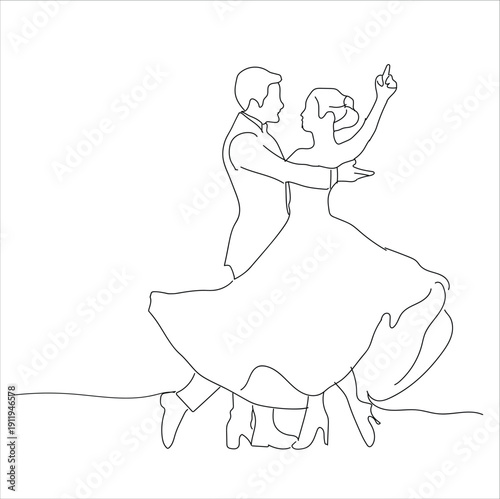line art.continuous single line drawing of couple dancing, line art vector illustration