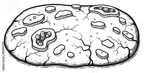 Hand drawn rustic bread slice or organic stone texture with holes and cracks