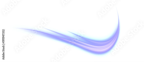 A blue-violet glowing vortex with a smooth curved trail and soft glow, an abstract energy strip on a white background for overlaying visual effects.