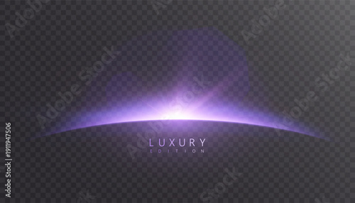 Luxurious purple glare with a glowing arc of the horizon and soft rays, elegant abstract light for premium branding and banners. Editable scalable vector.