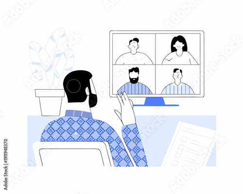 Man participating in a virtual meeting on a laptop computer