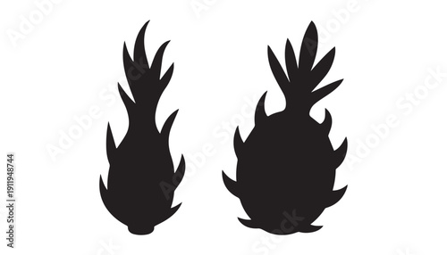 black color Dragon Fruit set of silhouette vector illustration, solid white background