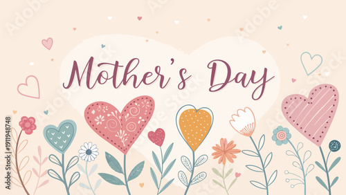 Vibrant Mother's Day illustration with colorful hearts and flowers