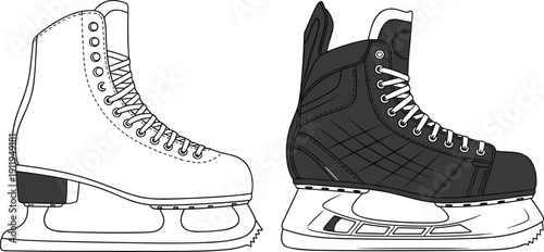 Pair of ice hockey skates on white background
