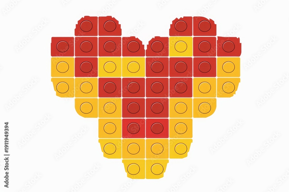 Fototapeta premium Red and yellow heart vector illustration on white background, cute playful flat design