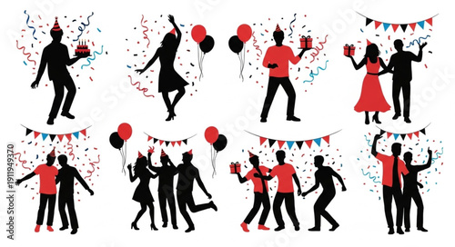 Silhouette People Dancing at Party.